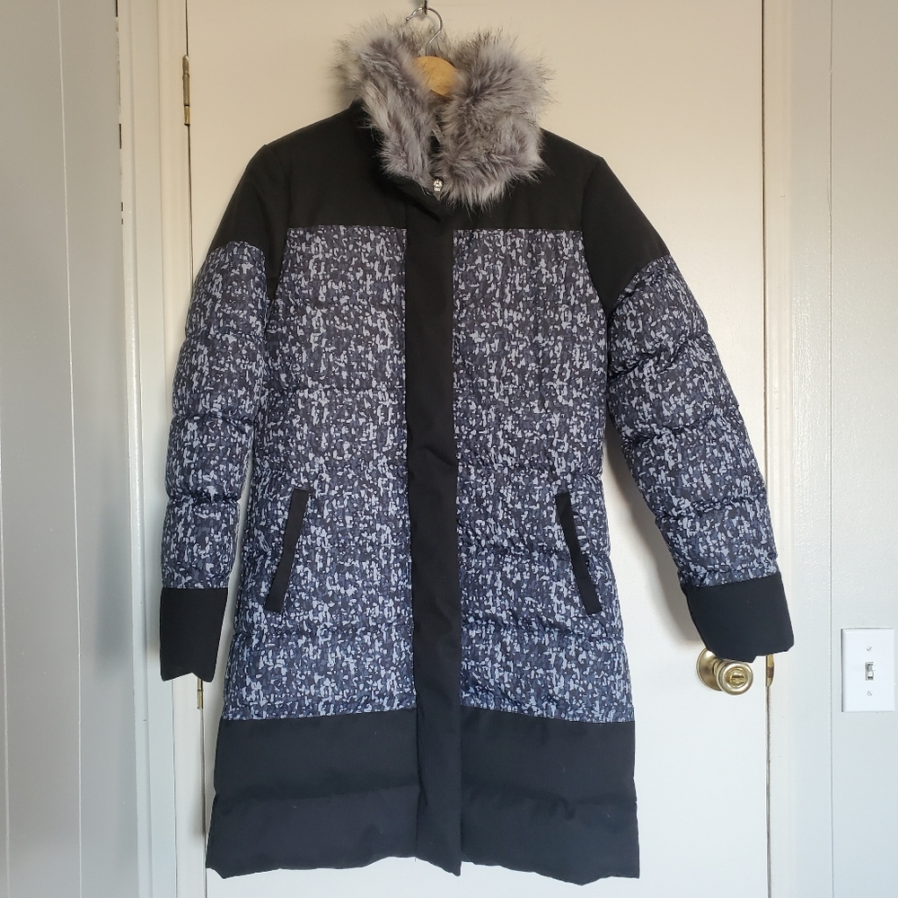 Fabletics Mid Length Coat Women's M Black Removeable Faux Fur Collar